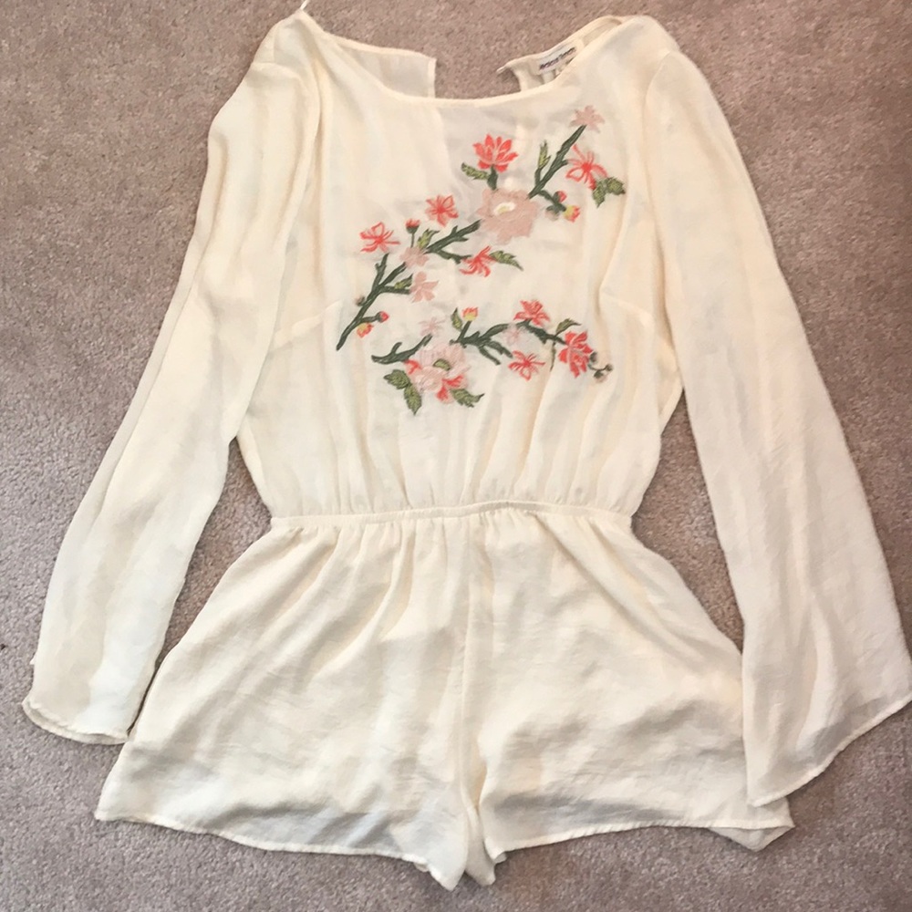 Cream Flowered Long-Sleeved Romper